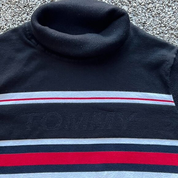 Tommy Hilfiger Turtleneck Sweater Womens XL Black/Red Striped Cotton Long Sleeve - Picture 2 of 8